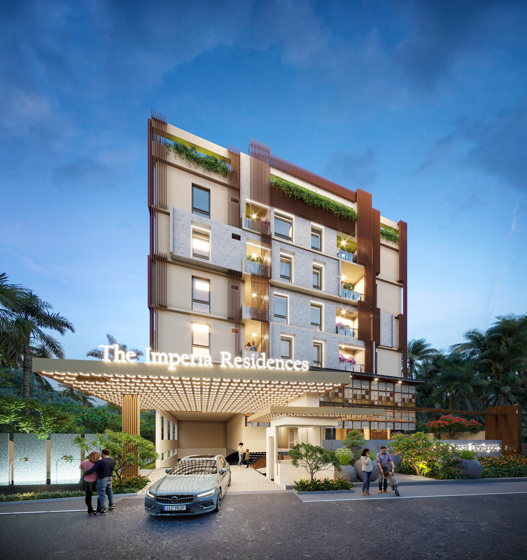 Evening architectural representation of Imperia